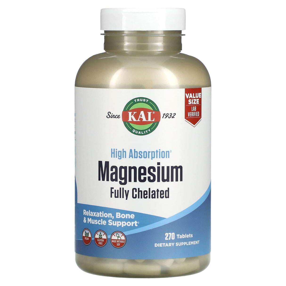 KAL, High Absorption Magnesium, Fully Chelated, 270 Tablets - Supply Center USA