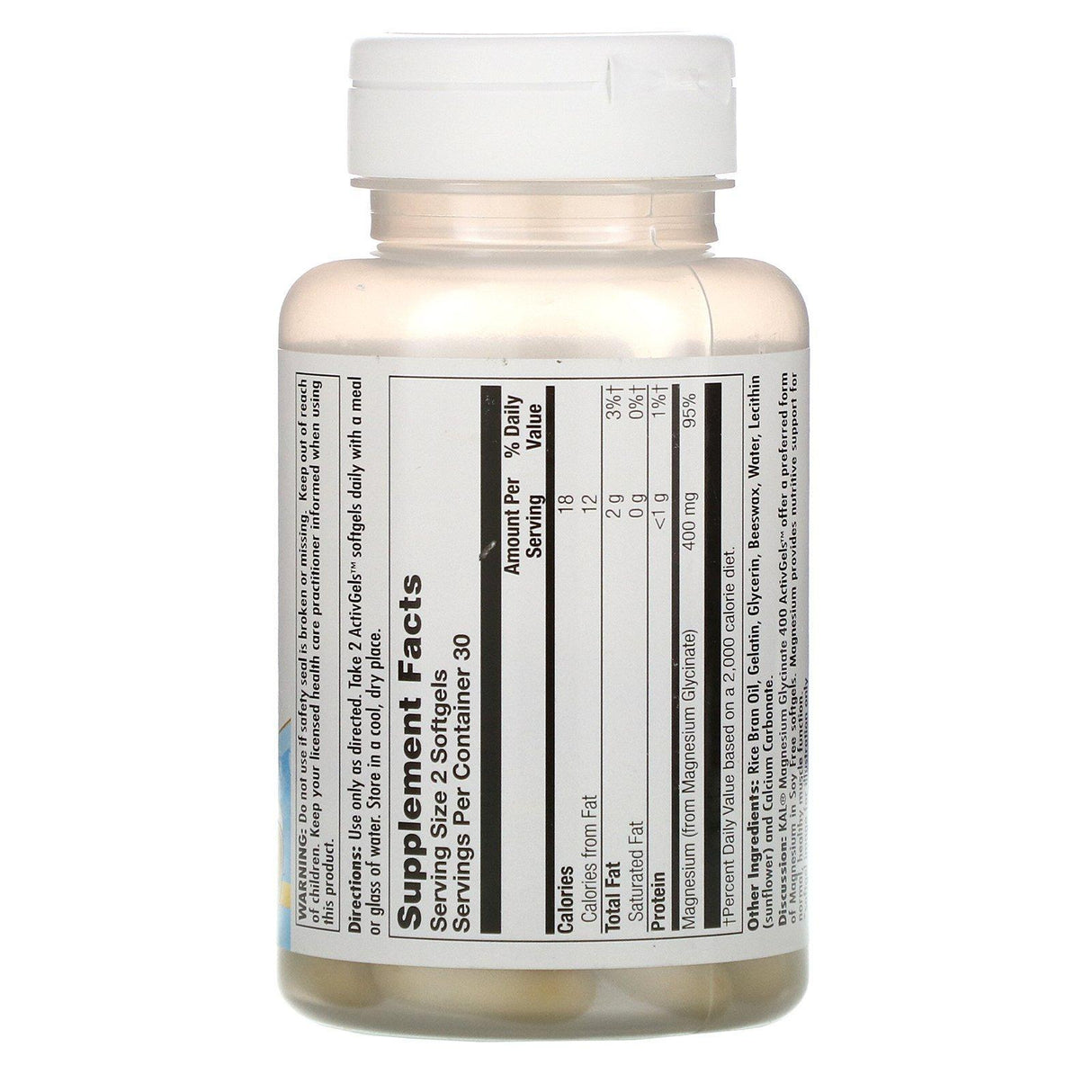 KAL, Magnesium Glycinate 400, Soy Free, 400 mg, 60 Softgels - Supply Center USA