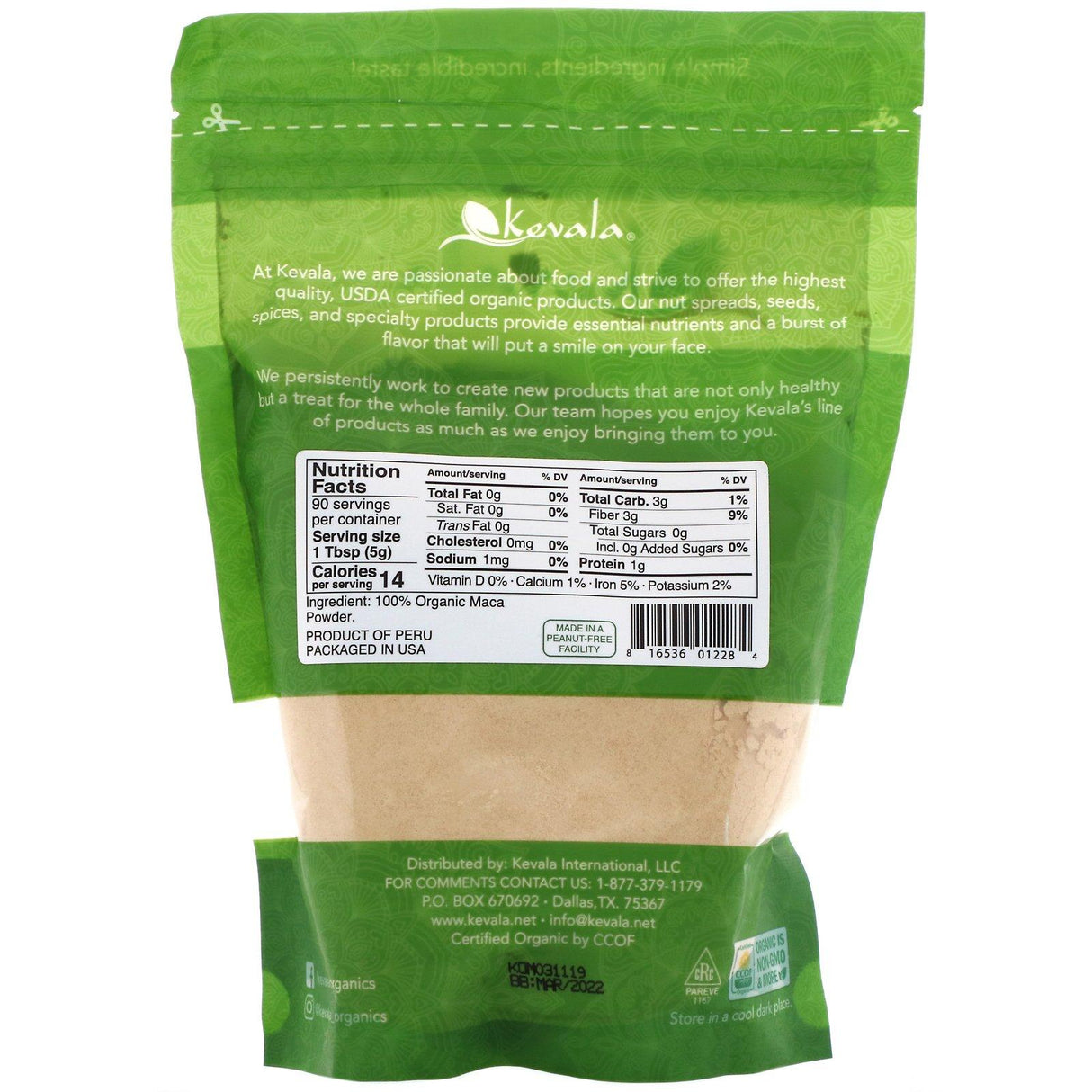 Kevala, Organic Raw Maca Powder, 16 oz (454 g) - Supply Center USA