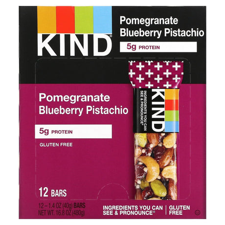 KIND Bars, Pomegranate Blueberry Pistachio, 12 Bars, 1.4 oz (40 g) Each - Supply Center USA