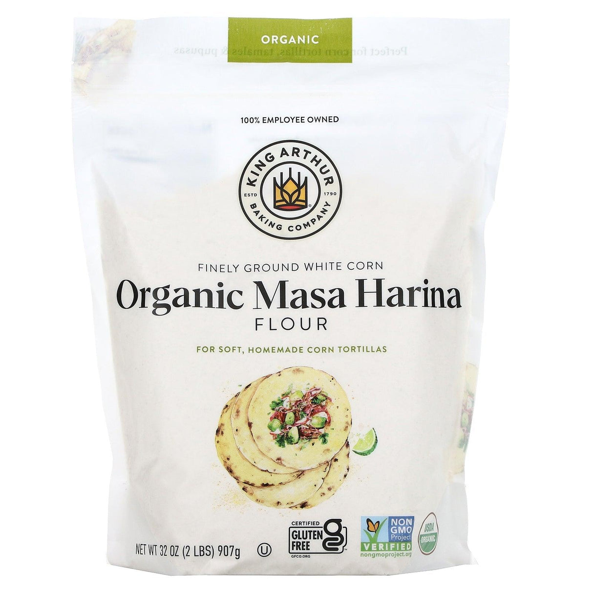 King Arthur Flour, Finely Ground White Corn Organic Masa Harina Flour, 2 lbs (907 g) - Supply Center USA