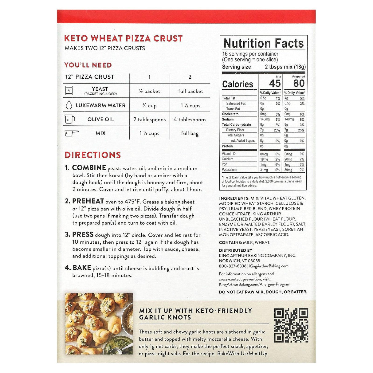 King Arthur Flour, Keto Wheat Pizza, Crust Mix, 10.25 oz (291 g) - Supply Center USA