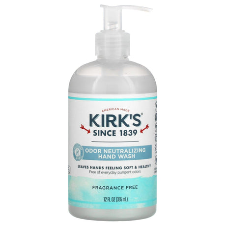 Kirks, Odor Neutralizing Hand Wash, Fragrance Free, 12 fl oz (355 ml) - Supply Center USA