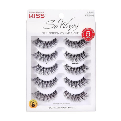 KISS so Wispy, False Eyelashes, Style #11', 12 Mm, Includes 5 Pairs of Lashes, Contact Lens Friendly, Easy to Apply, Reusable Strip Lashes, Glue On, Mulitpack - Supply Center USA