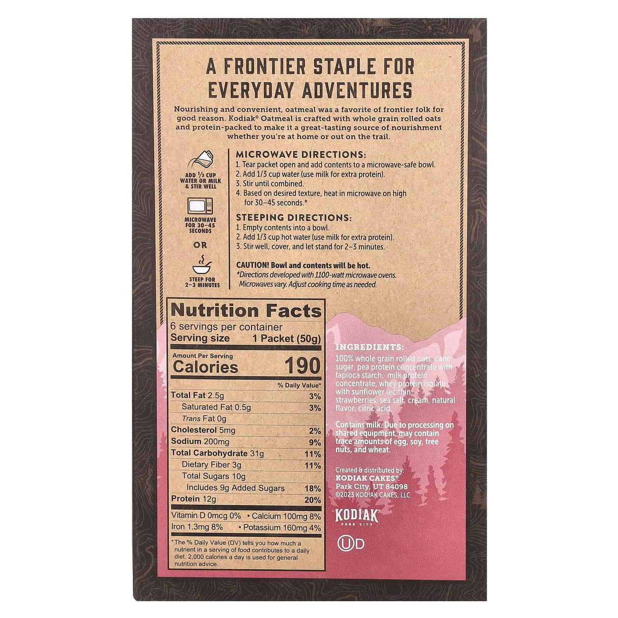 Kodiak Cakes, Protein-Packed Oatmeal, Strawberries & Cream, 6 Packets, 1.76 oz (50 g) Each - Supply Center USA
