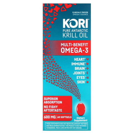 Kori, Pure Atlantic Krill Oil, Multi-Benefit Omega-3, 600 mg, 60 Softgels - Supply Center USA