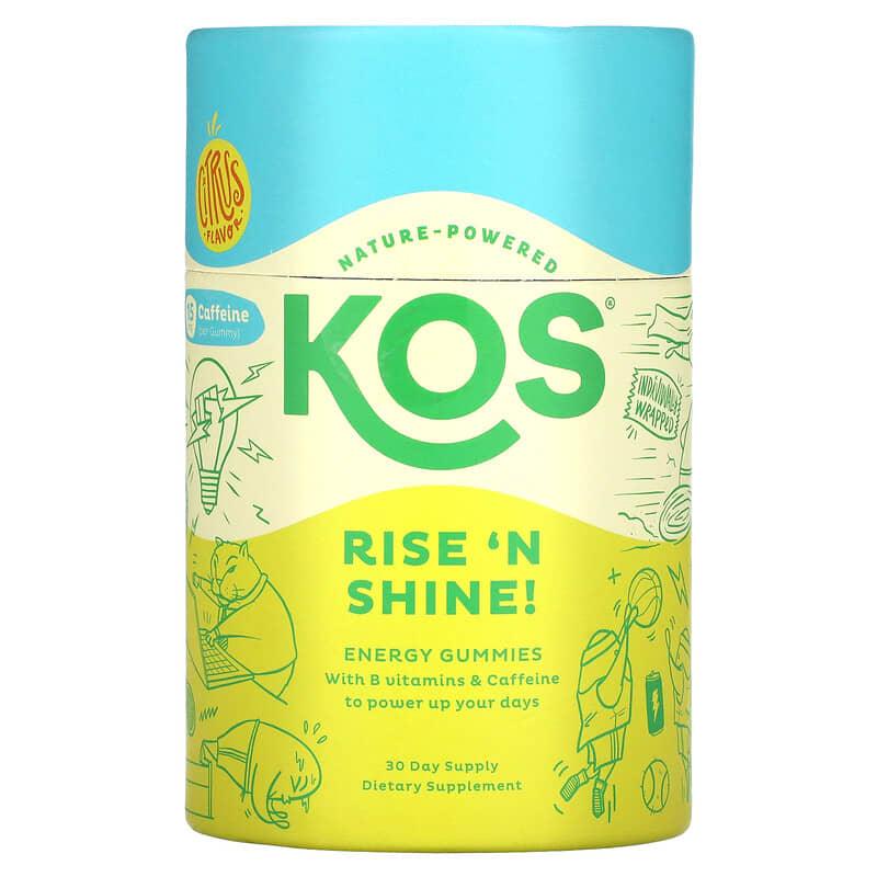 KOS, Rise 'N Shine Energy Gummies, Citrus, 30 Gummies - Supply Center USA