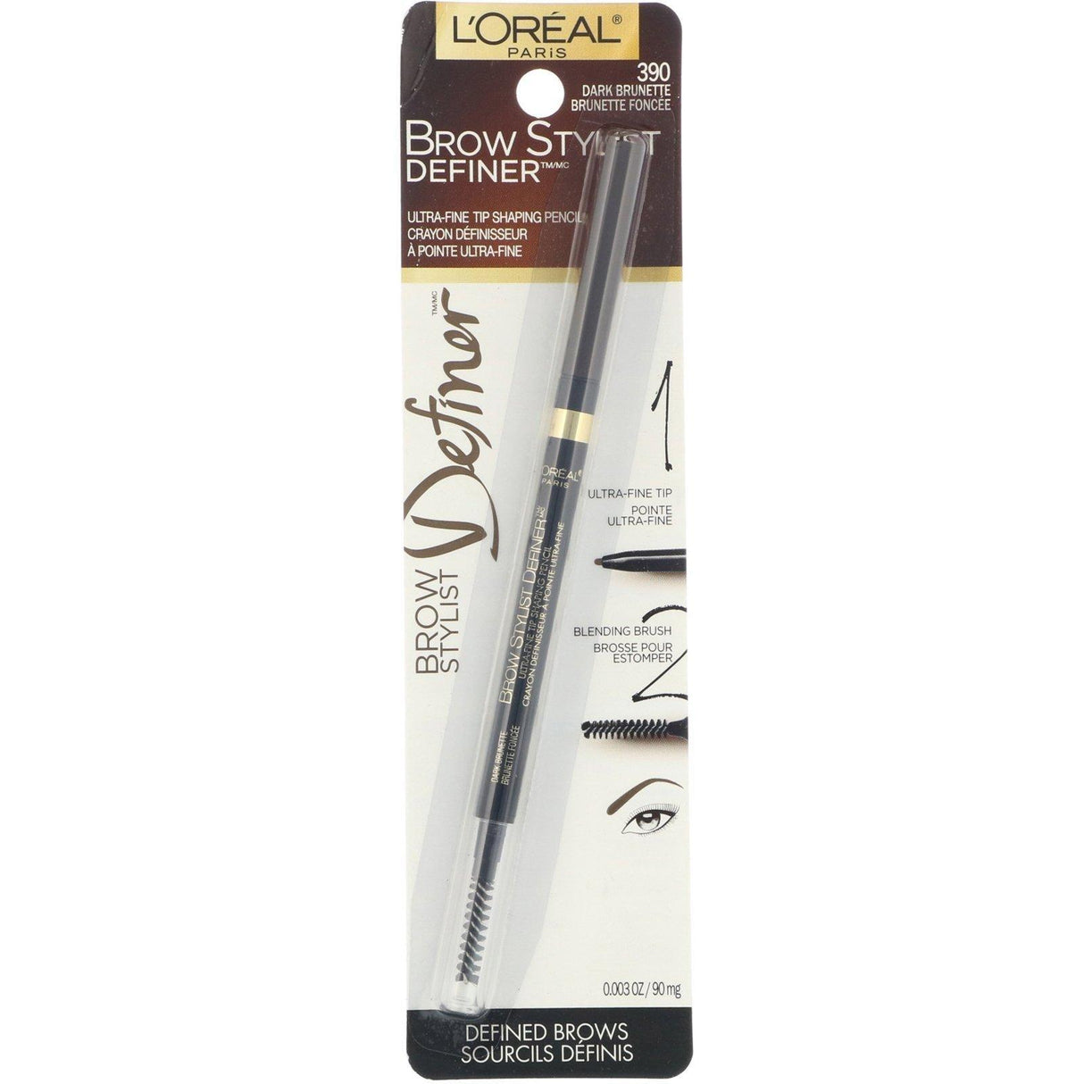 L'Oreal, Brow Stylist Definer, Ultra Fine Tip, 390 Dark Brunette, 0.003 oz (90 mg) - Supply Center USA