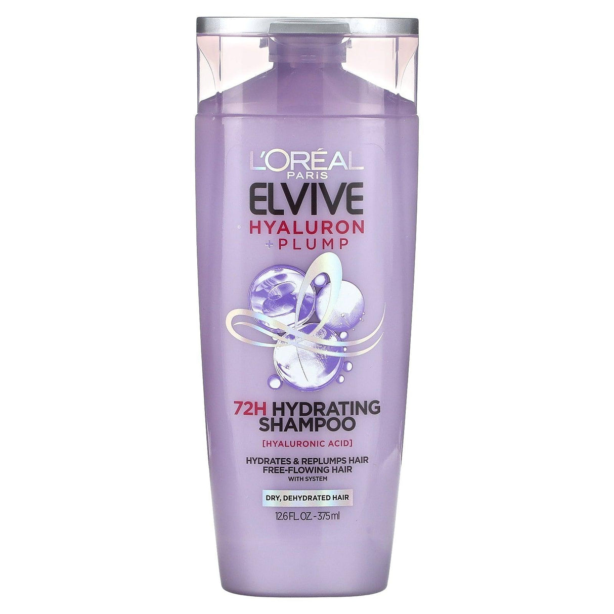 L'Oréal, Elvive, Hyaluron + Plump, 72H Hydrating Shampoo, Dry, Dehydrated Hair, 12.6 fl oz (375 ml) - Supply Center USA