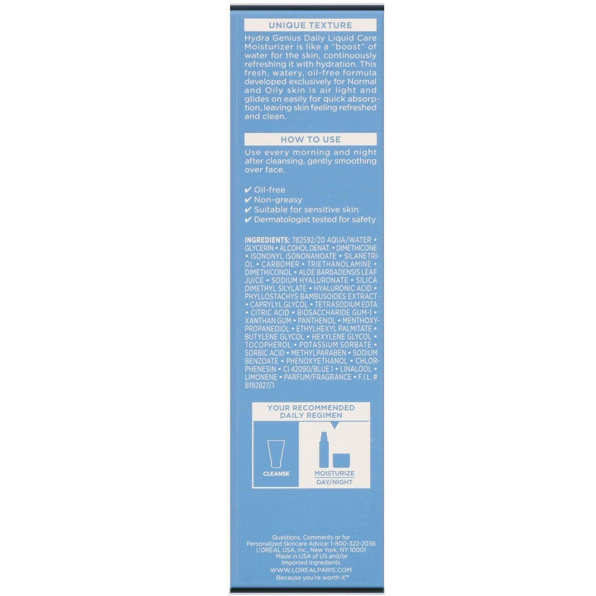 L'Oreal, Hydra Genius, Matte Daily Liquid Care, Normal/Oily Skin, 3.04 fl oz (90 ml) - Supply Center USA