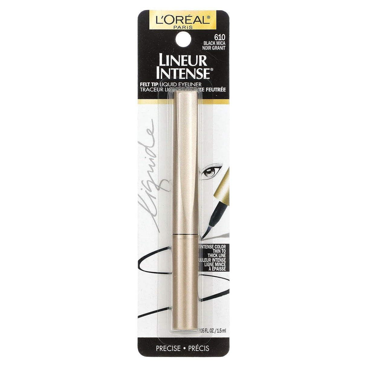 L'Oréal, Lineur Intense, Felt Tip Liquid Eyeliner, 610 Black Mica, 0.05 fl oz (1.5 ml) - Supply Center USA