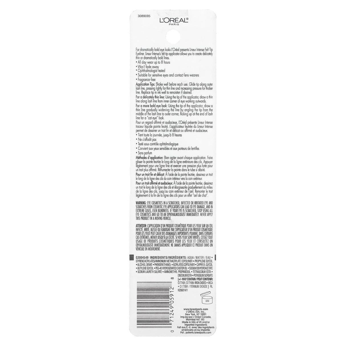L'Oréal, Lineur Intense, Felt Tip Liquid Eyeliner, 610 Black Mica, 0.05 fl oz (1.5 ml) - Supply Center USA