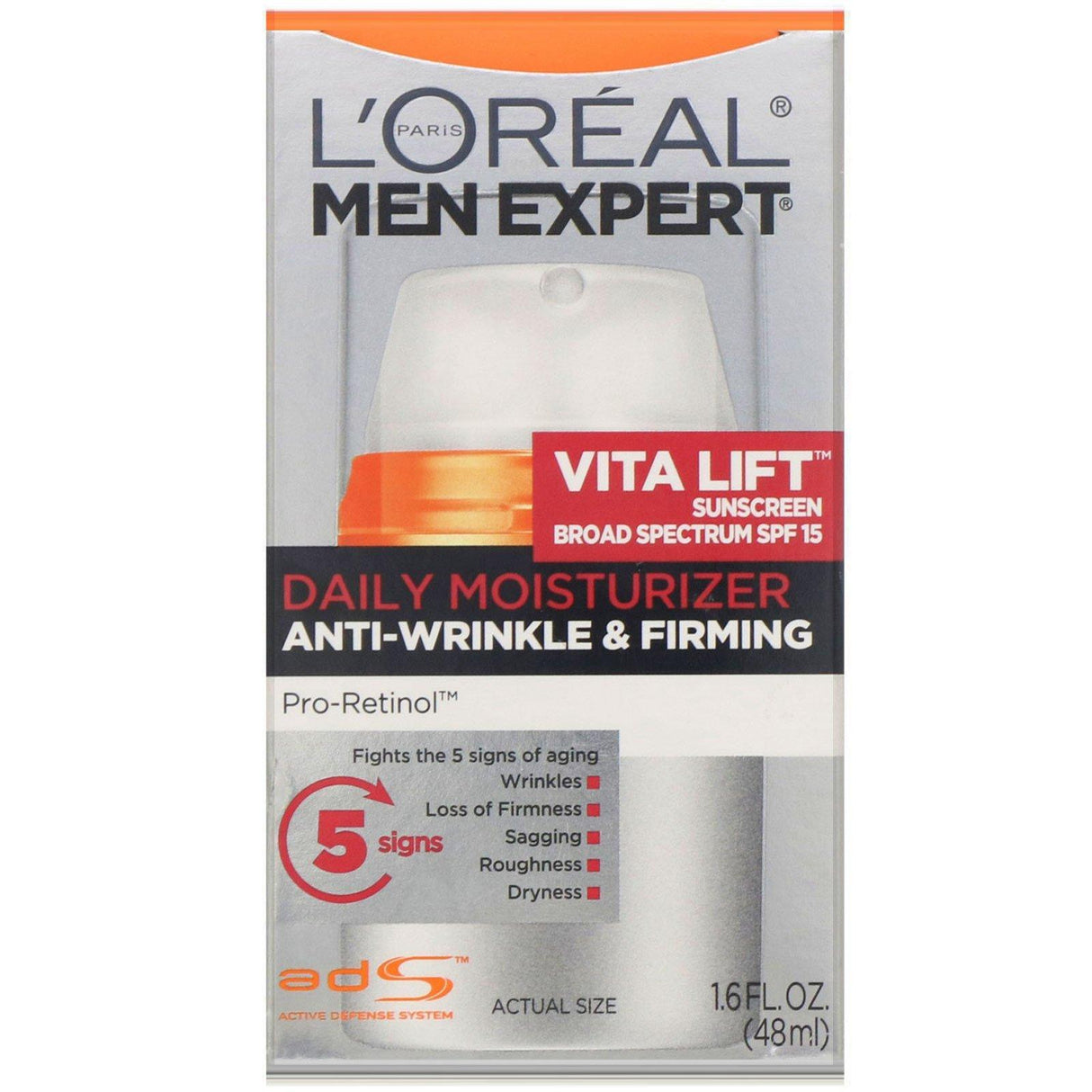 L'Oreal, Men Expert Anti-Wrinkle & Firming, Vita Lift Daily Moisturizer, SPF 15, 1.6 fl oz (48 ml) - Supply Center USA