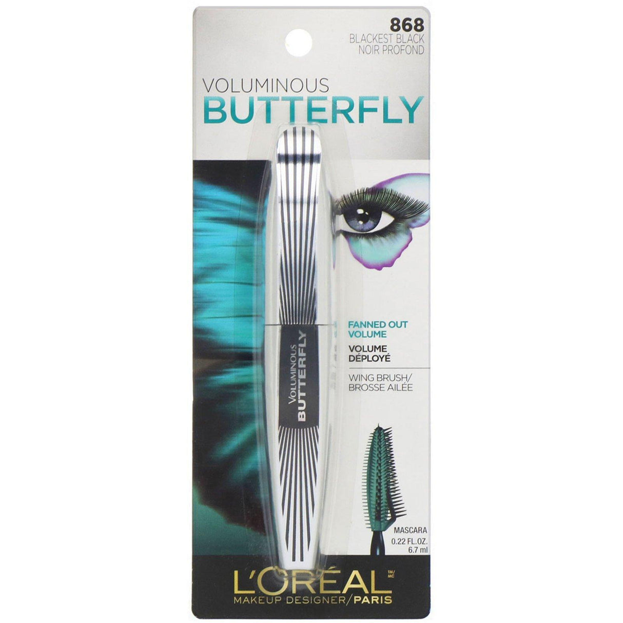 L'Oreal, Voluminous Butterfly Mascara, 868 Blackest Black, 0.22 fl oz (6.7 ml) - Supply Center USA