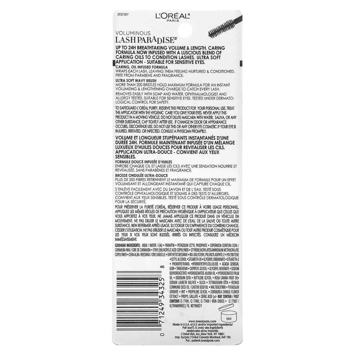 L'Oréal, Voluminous Lash Paradise Mascara, 201 Black, 0.28 fl oz (8.5 ml) - Supply Center USA