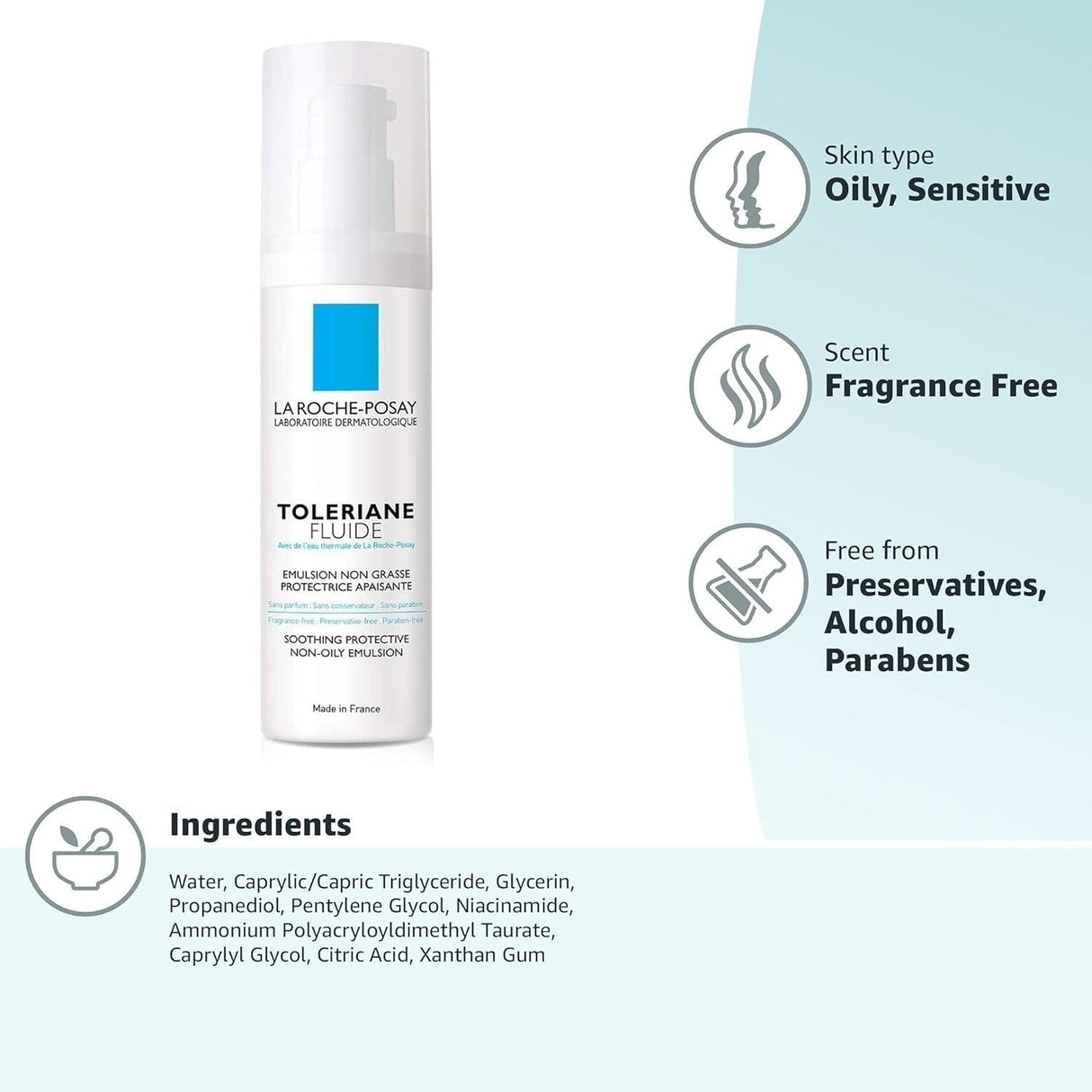 La Roche-Posay Toleriane Sensitive Fluide Protective Moisturizer, Lightweight Oil-Free Face Moisturizer, for Sensitive Skin - Supply Center USA