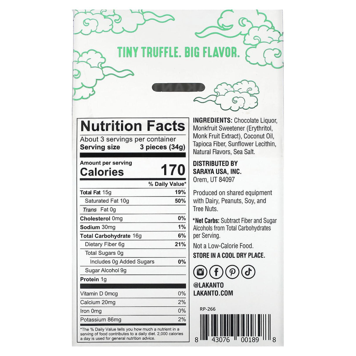 Lakanto, Chocolate Truffles, Mint, 9 Pieces, 3.63 oz (103 g) - Supply Center USA