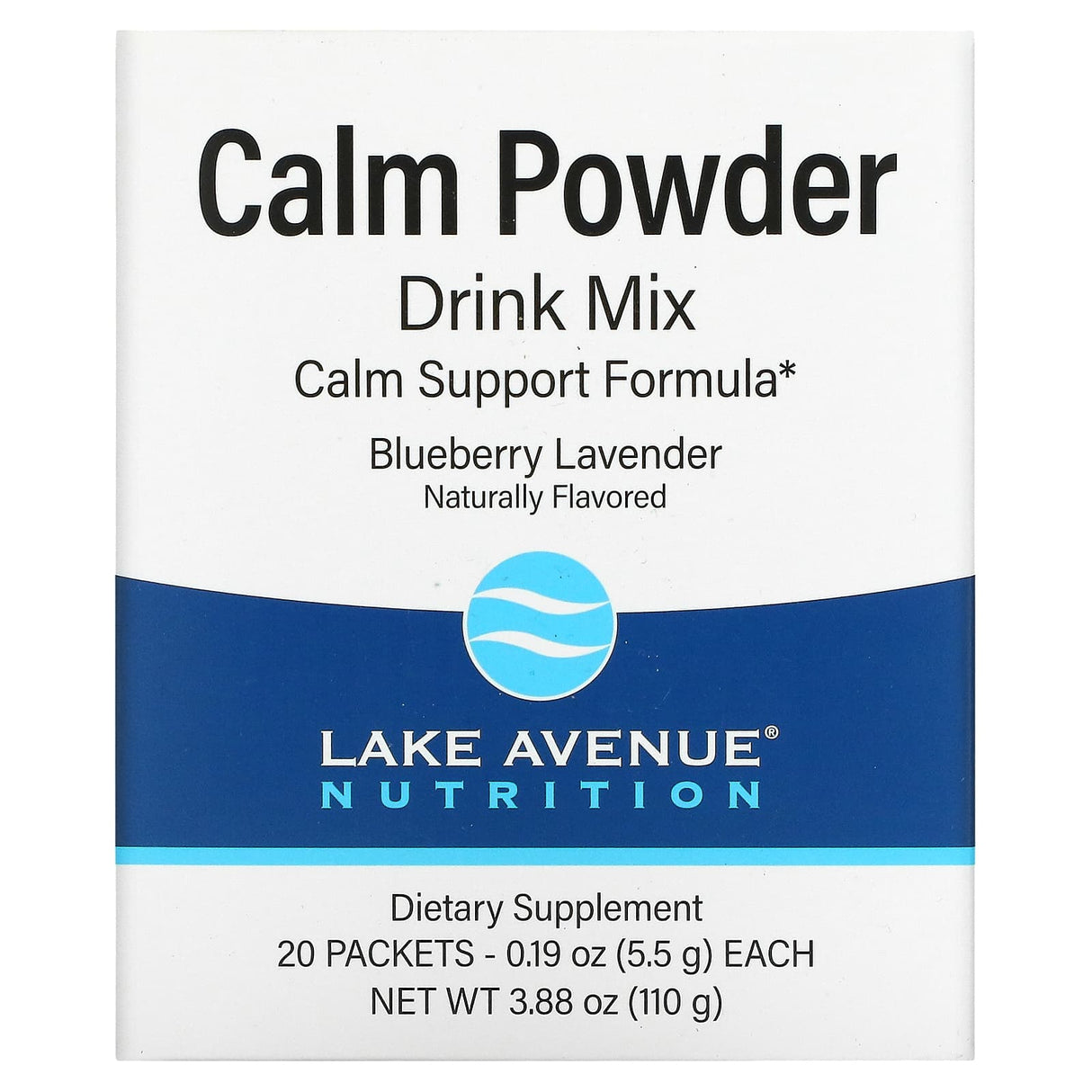 Lake Avenue Nutrition, Calm Powder Drink Mix, Blueberry Lavender, 20 Packets, 0.19 oz (5.5 g) Each - Supply Center USA