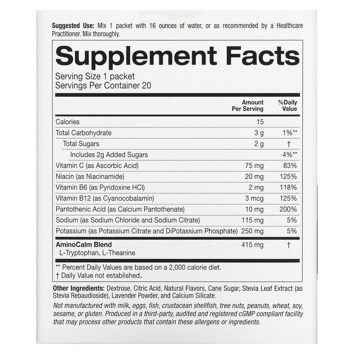 Lake Avenue Nutrition, Calm Powder Drink Mix, Blueberry Lavender, 20 Packets, 0.19 oz (5.5 g) Each - Supply Center USA