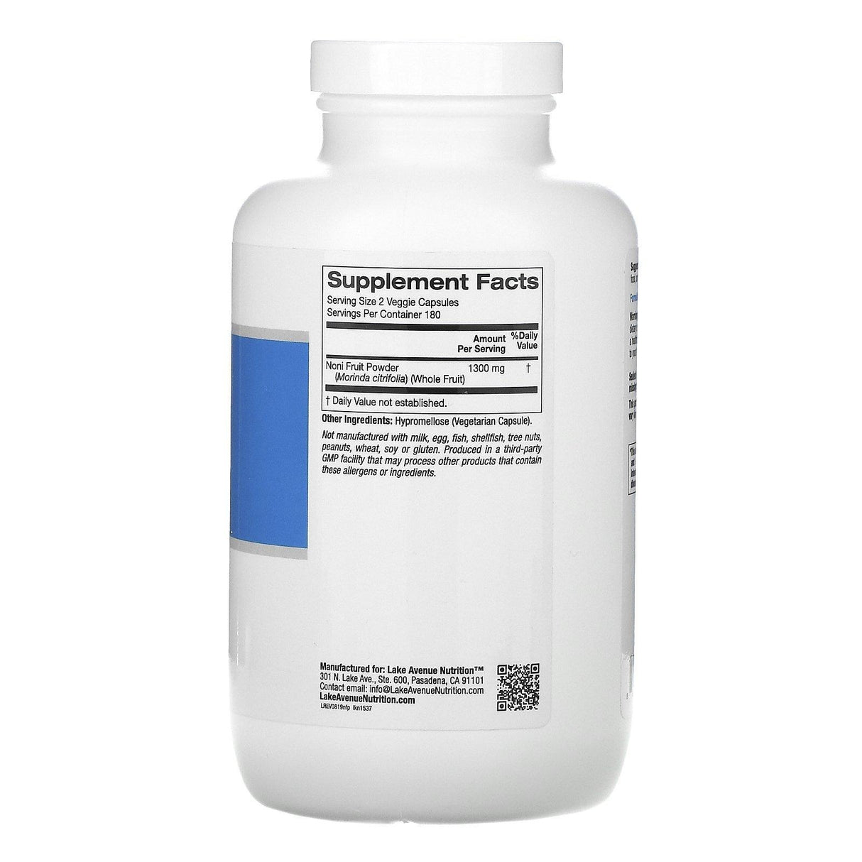 Lake Avenue Nutrition, Noni Fruit Powder, Organic Whole Fruit Powder, 360 Veggie Capsules - Supply Center USA