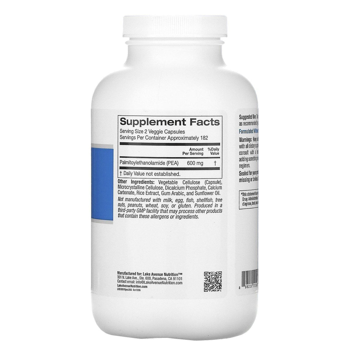 Lake Avenue Nutrition, PEA (Palmitoylethanolamide), 300 mg, 365 Veggie Capsules - Supply Center USA
