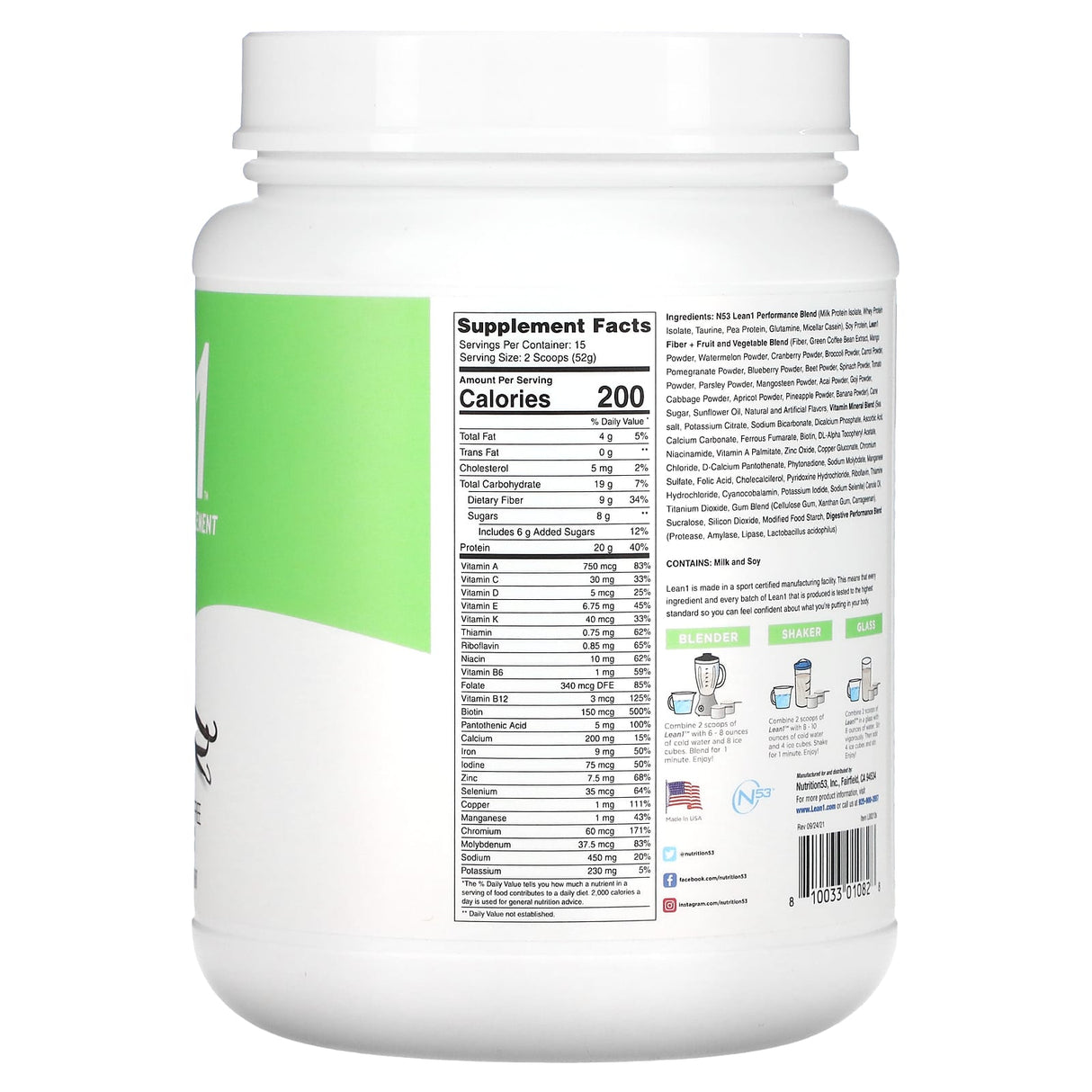 Lean1, Original, Fat Burning Meal Replacement Protein Shake, Vanilla, 1.7 lbs (780 g) - Supply Center USA