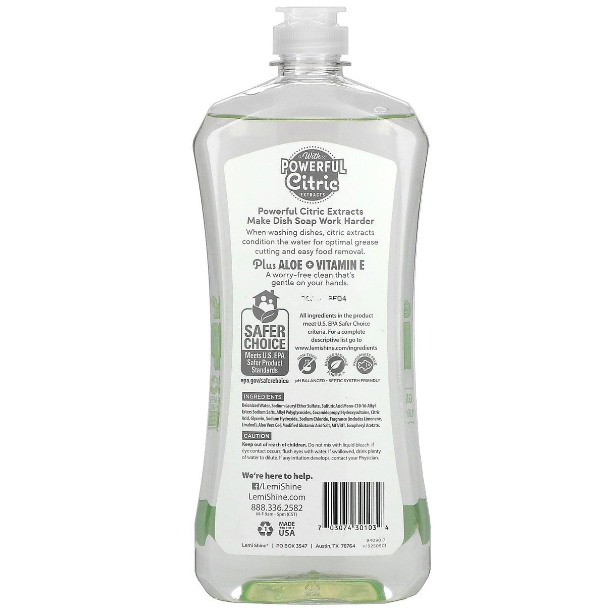 Lemi Shine, Concentrated Dish Soap, With Aloe + Vitamin E, 22 fl oz ( 650 ml) - Supply Center USA