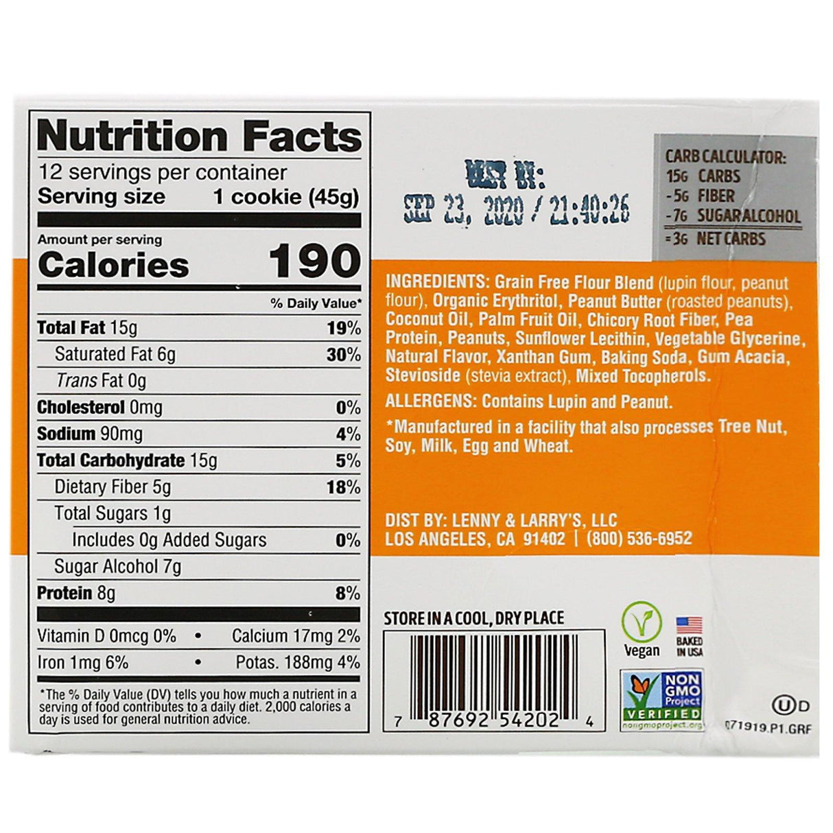 Lenny & Larry's, KETO COOKIE, Peanut Butter, 12 Cookies, 1.6 oz (45 g) Each - Supply Center USA