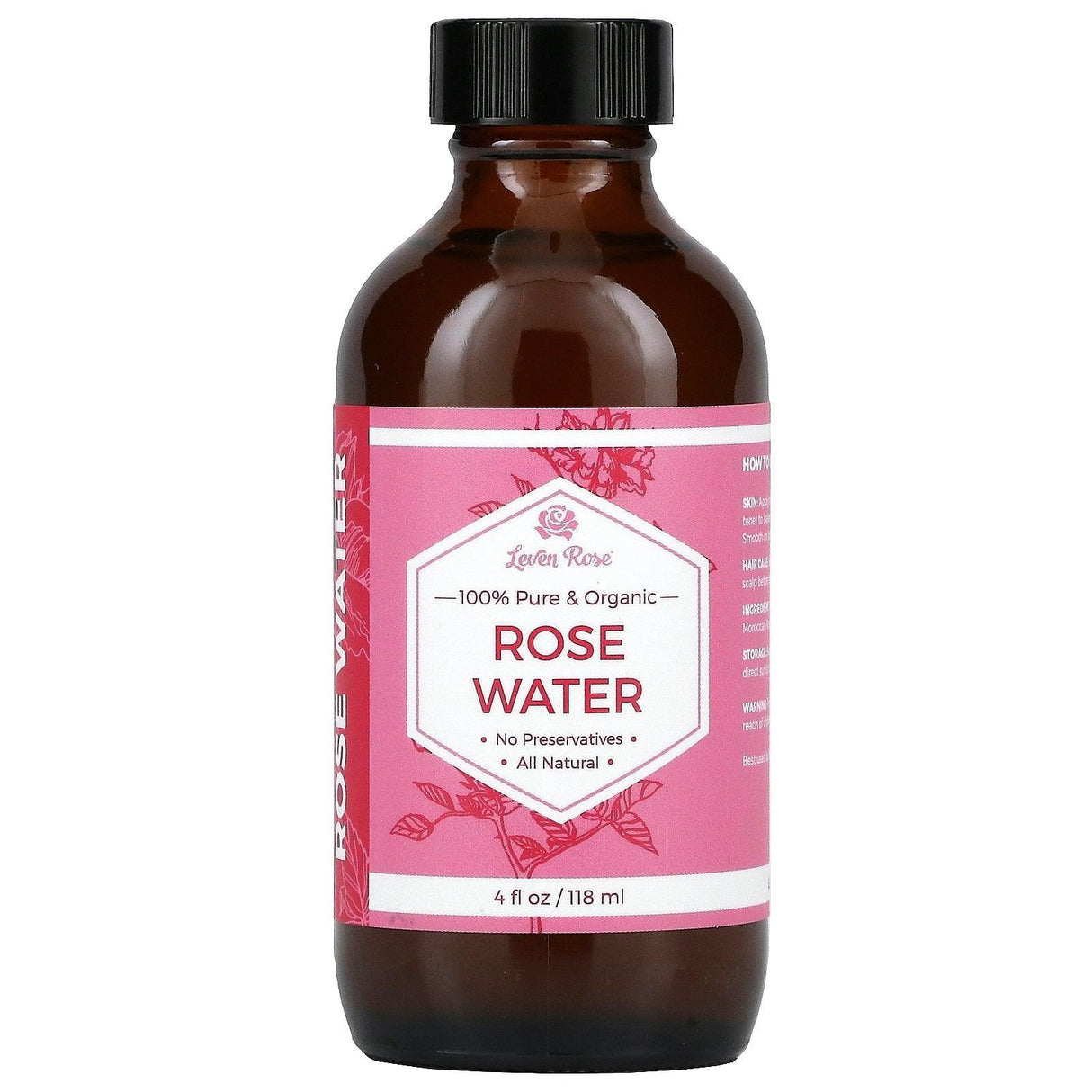 Leven Rose, 100% Pure & Organic, Rose Water, 4 fl oz (118 ml) - Supply Center USA