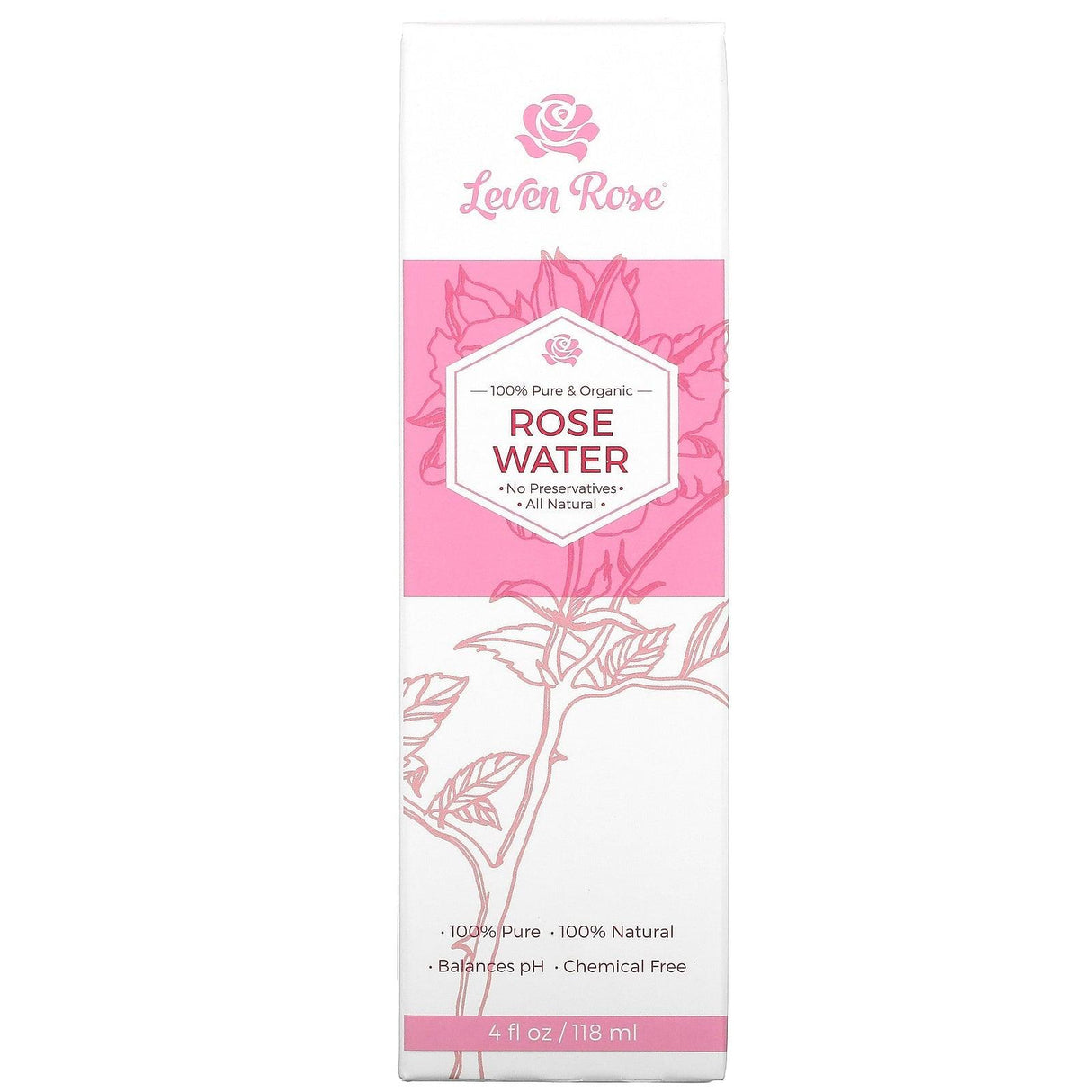 Leven Rose, 100% Pure & Organic, Rose Water, 4 fl oz (118 ml) - Supply Center USA