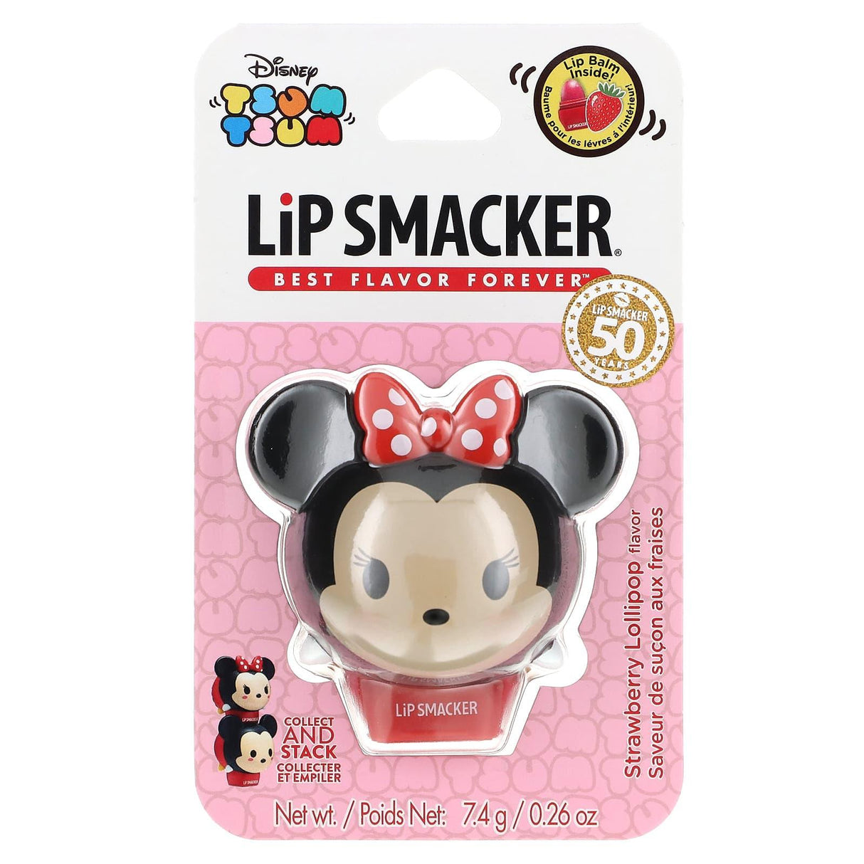 Lip Smacker, Disney Tsum Tsum, Lip Balm, Minnie Mouse, Strawberry Lollipop, 0.26 oz (7.4 g) - Supply Center USA