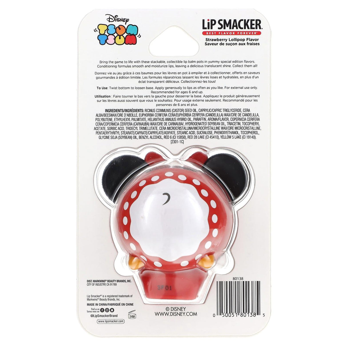 Lip Smacker, Disney Tsum Tsum, Lip Balm, Minnie Mouse, Strawberry Lollipop, 0.26 oz (7.4 g) - Supply Center USA