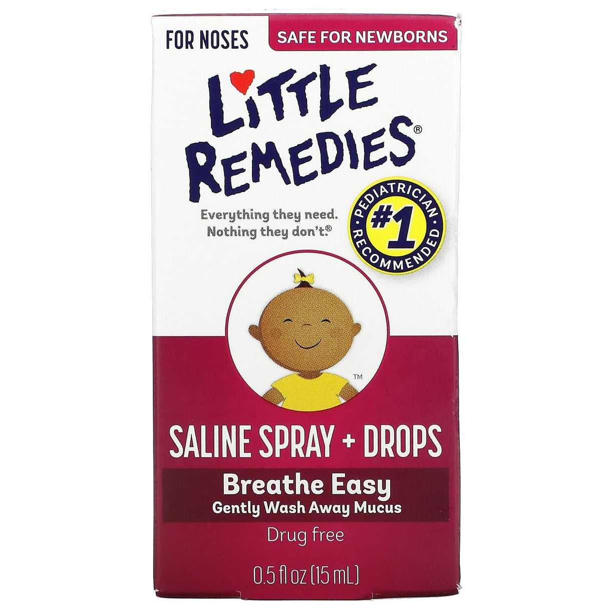 Little Remedies, Saline Spray + Drops, For Noses, 0.5 fl oz (15 ml) - Supply Center USA