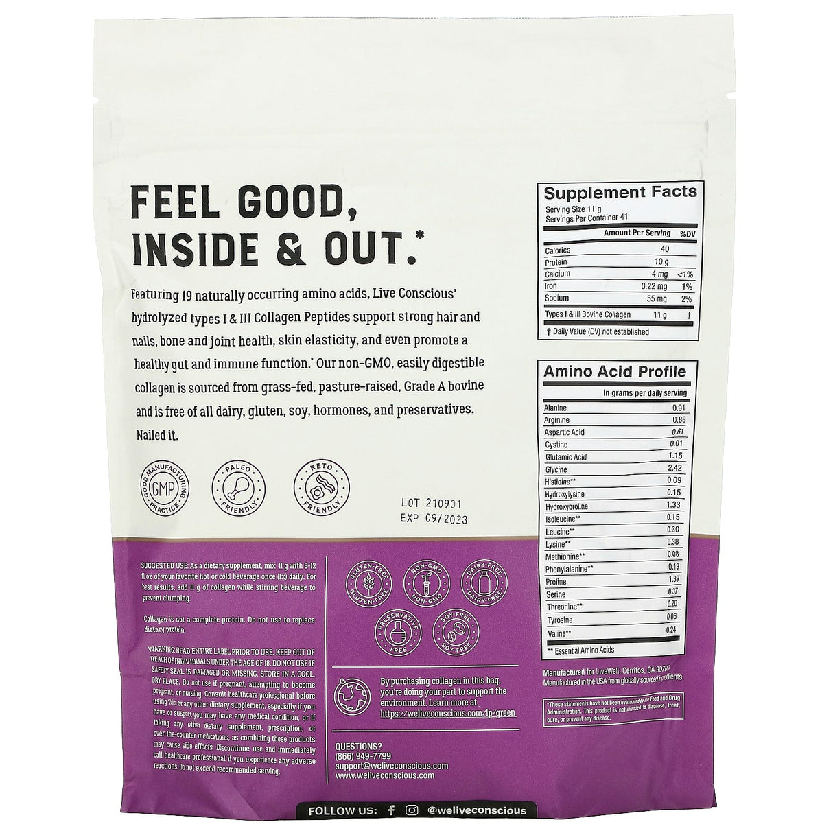Live Conscious, Collagen Peptides, Unflavored, 16 oz (454 g) - Supply Center USA
