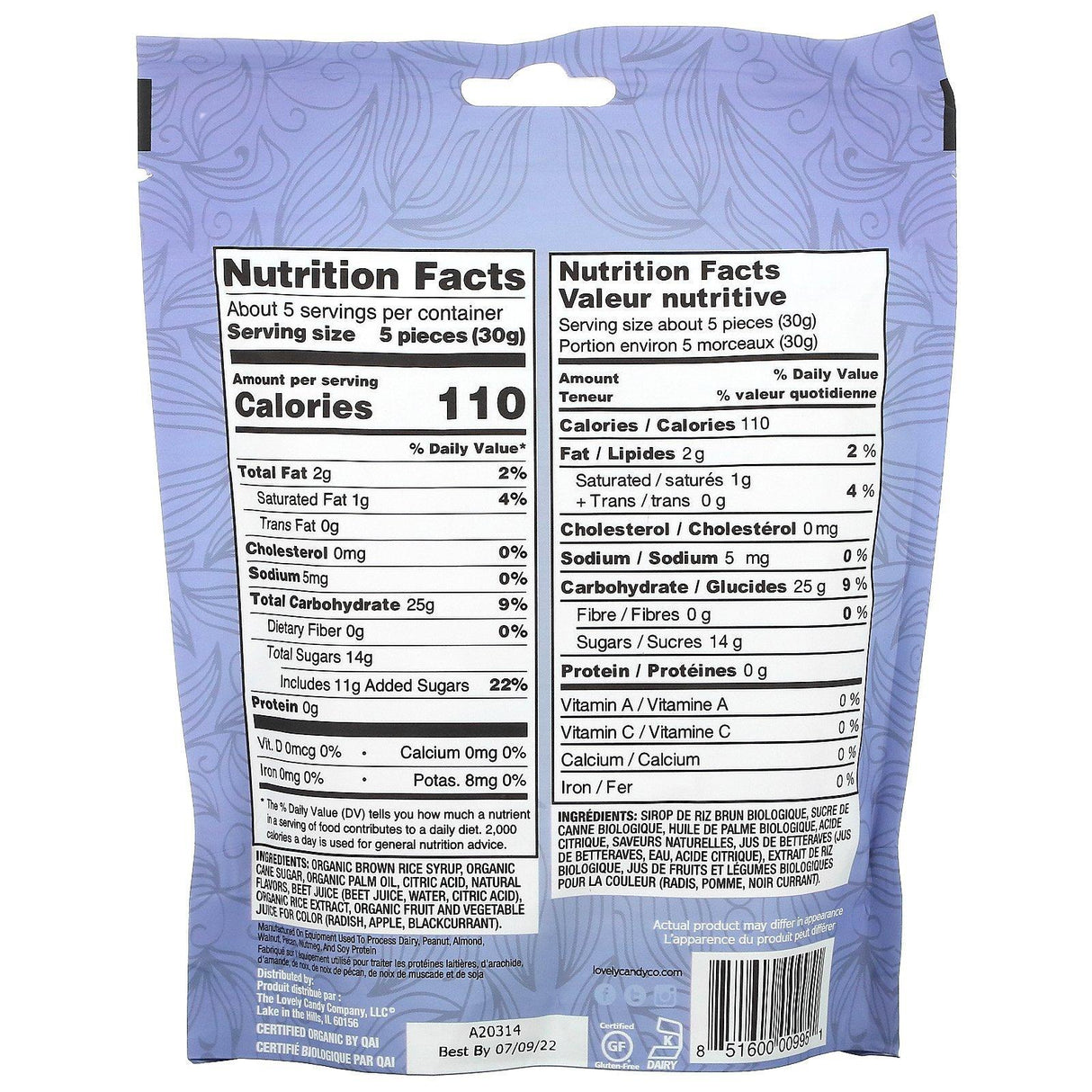 Lovely Candy, Organic Chewy Candies, Sour, 5 oz ( 142 g) - Supply Center USA
