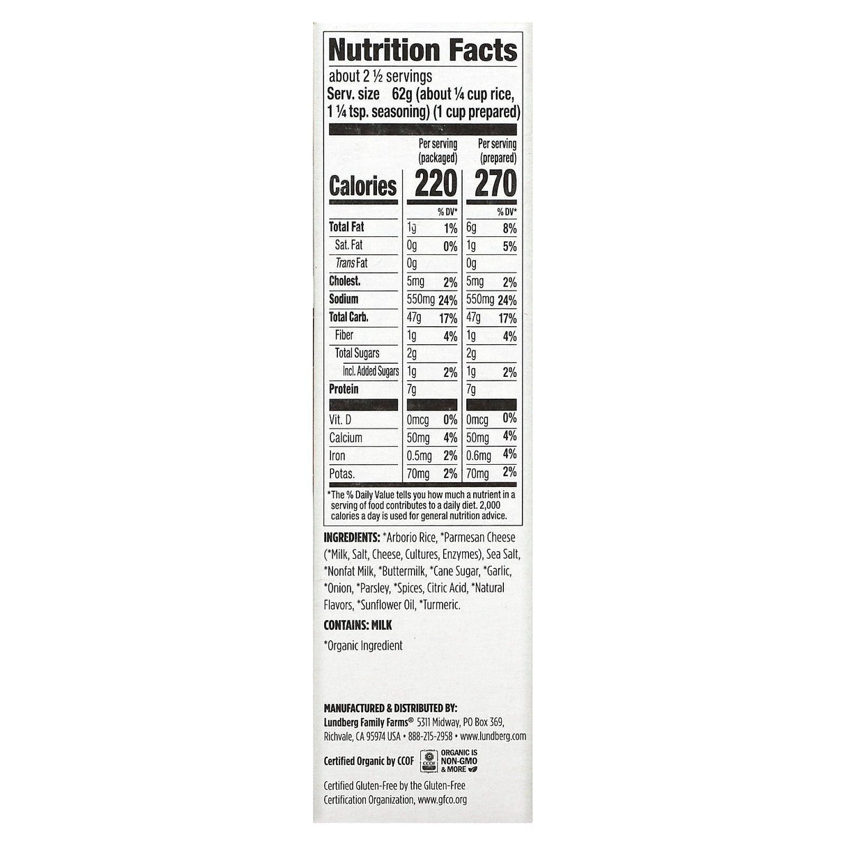 Lundberg, Organic Risotto, Alfredo, 5.5 oz (156 g) - Supply Center USA