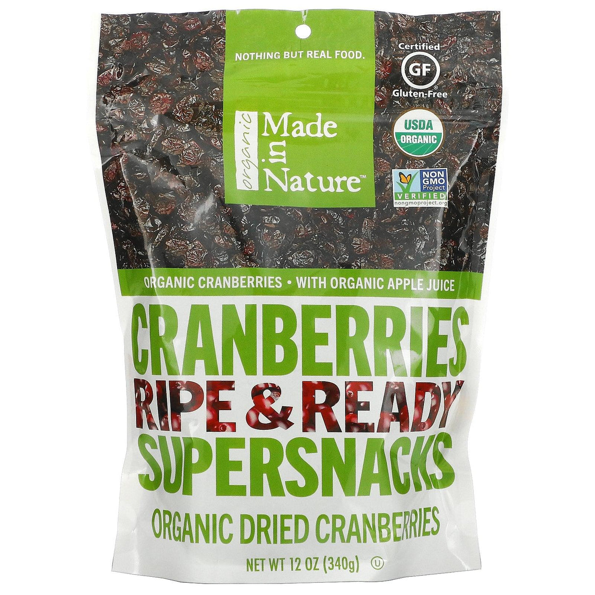 Made in Nature, Organic Dried Cranberries, Ripe & Ready Supersnacks, 12 oz (340 g) - Supply Center USA