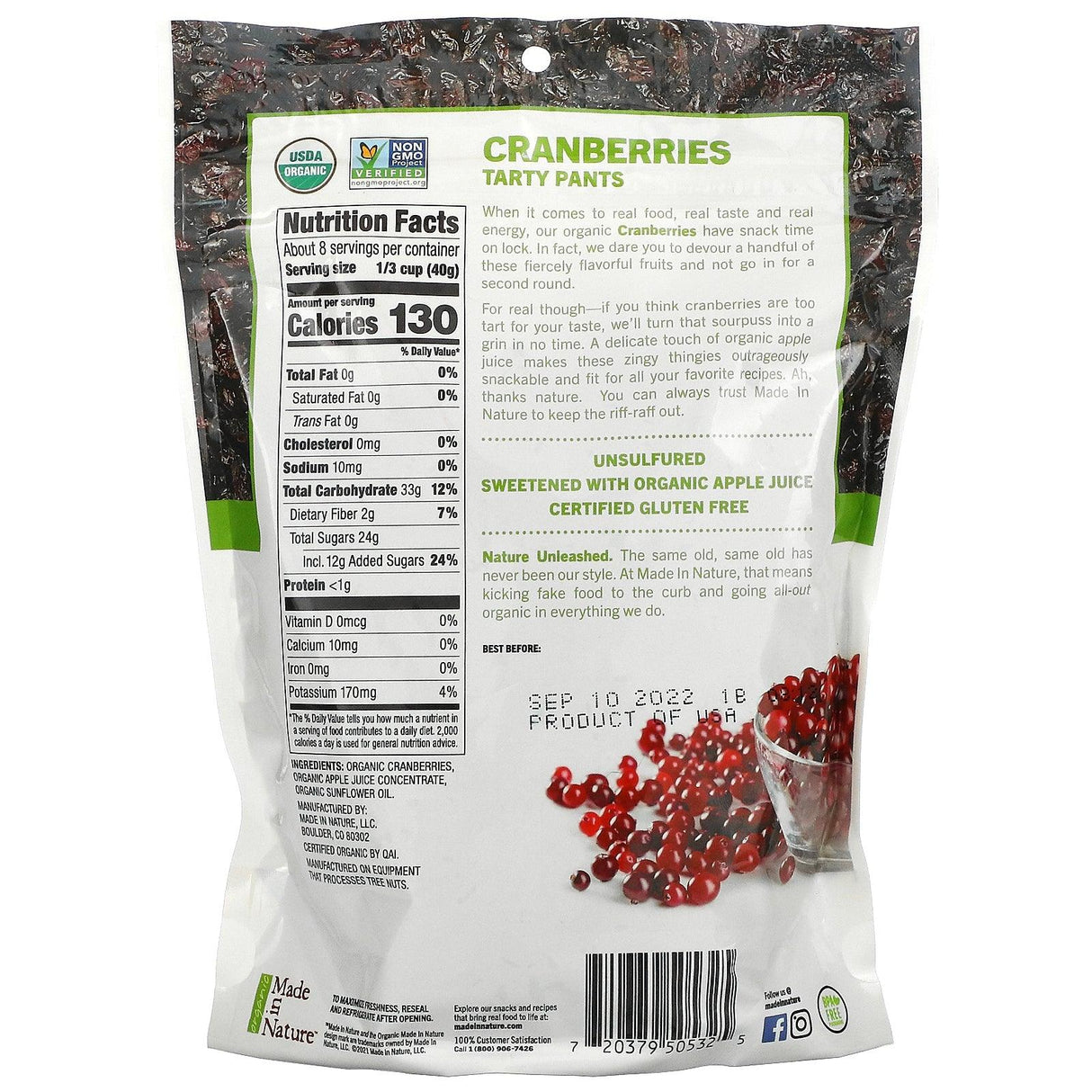 Made in Nature, Organic Dried Cranberries, Ripe & Ready Supersnacks, 12 oz (340 g) - Supply Center USA