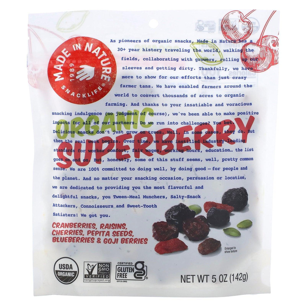 Made in Nature, Organic Dried Fruit & Seeds, Organic Fruit Fusion Superberry Supersnacks, 10 oz (284 g) - Supply Center USA