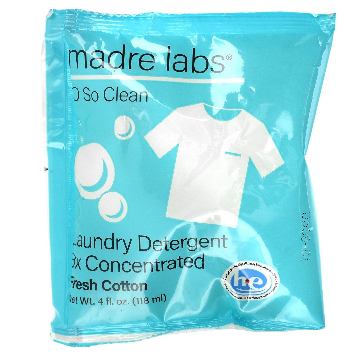 Madre Labs, Laundry Detergent, 3x Concentrate, Fresh Cotton, 1 Pouch, 4 oz (118 ml) - Supply Center USA