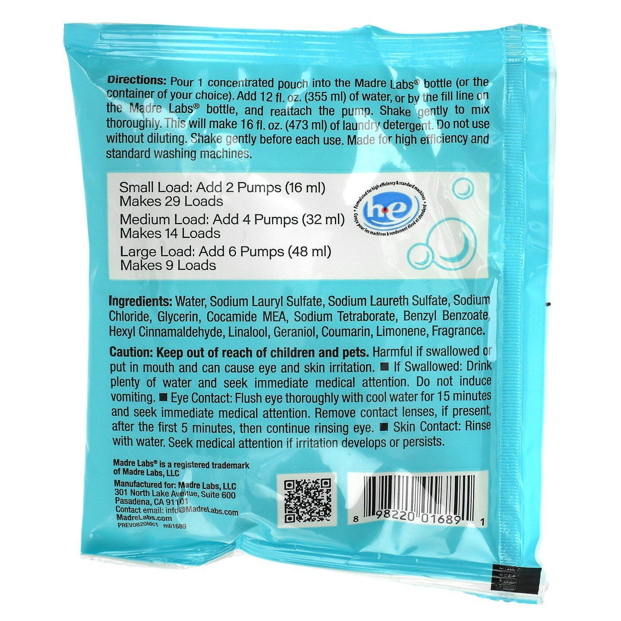 Madre Labs, Laundry Detergent, 3x Concentrate, Fresh Cotton, 1 Pouch, 4 oz (118 ml) - Supply Center USA