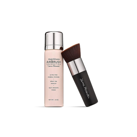 Magicminerals Airbrush Foundation by Jerome Alexander – 2Pc Set with Airbrush Foundation and Kabuki Brush - Spray Makeup with Anti-Aging Ingredients for Smooth Radiant Skin (Light Medium) - Supply Center USA