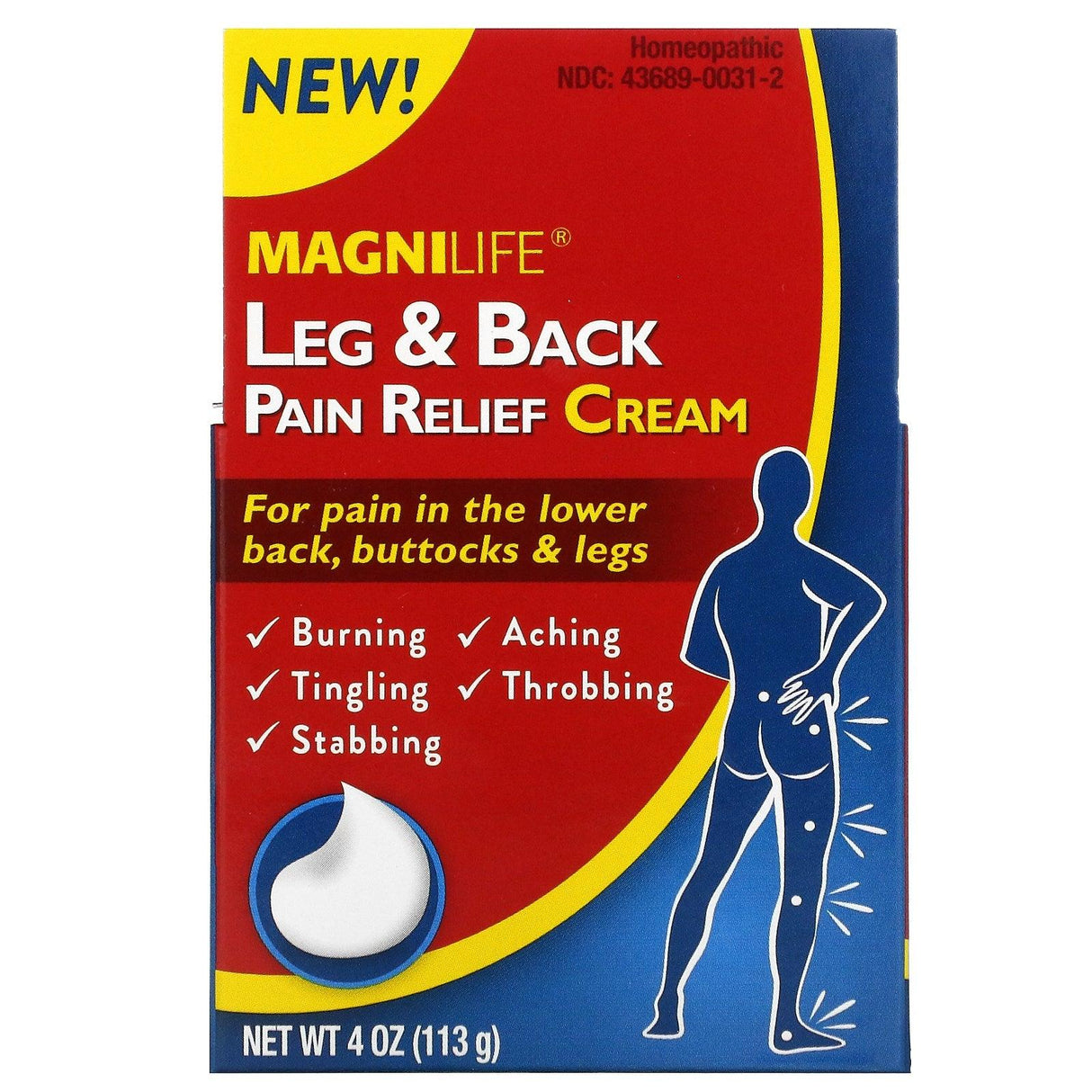 MagniLife, Leg & Back Pain Relief Cream, 4 oz (113 g) - Supply Center USA