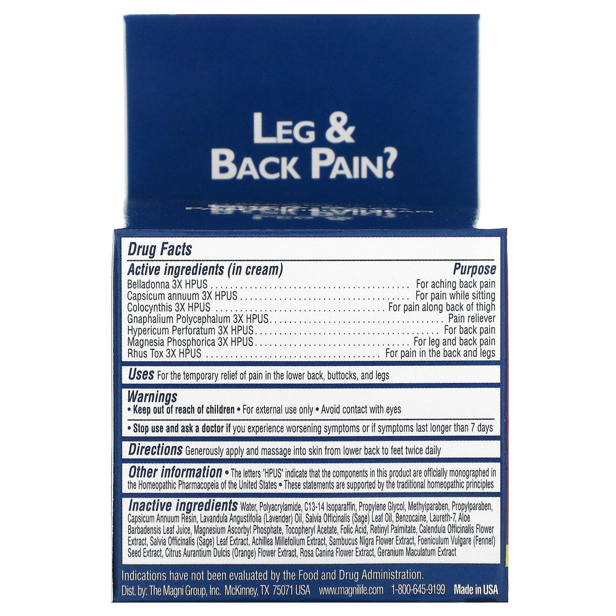 MagniLife, Leg & Back Pain Relief Cream, 4 oz (113 g) - Supply Center USA