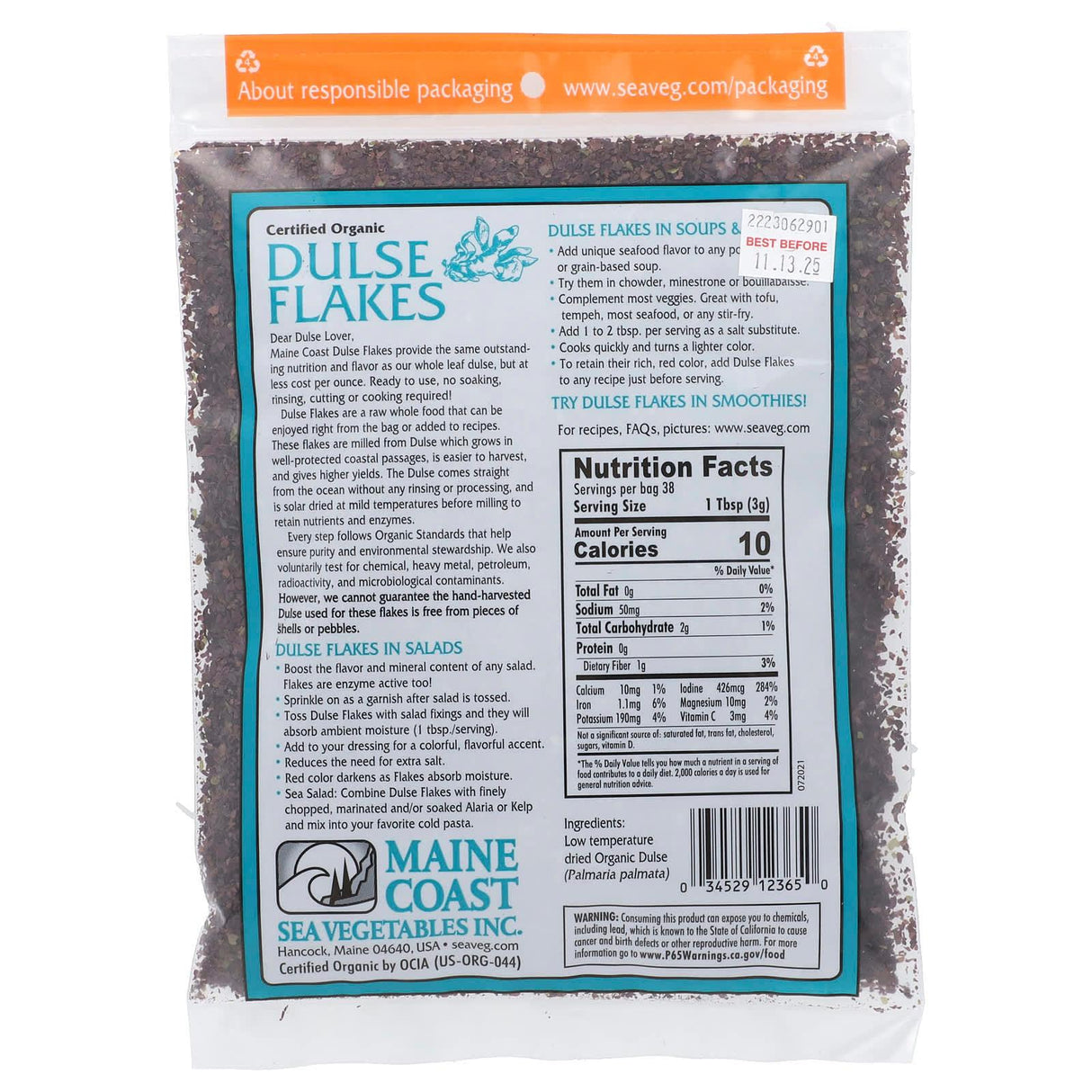 Maine Coast Sea Vegetables, Dulse Flakes, 4 oz (113 g) - Supply Center USA