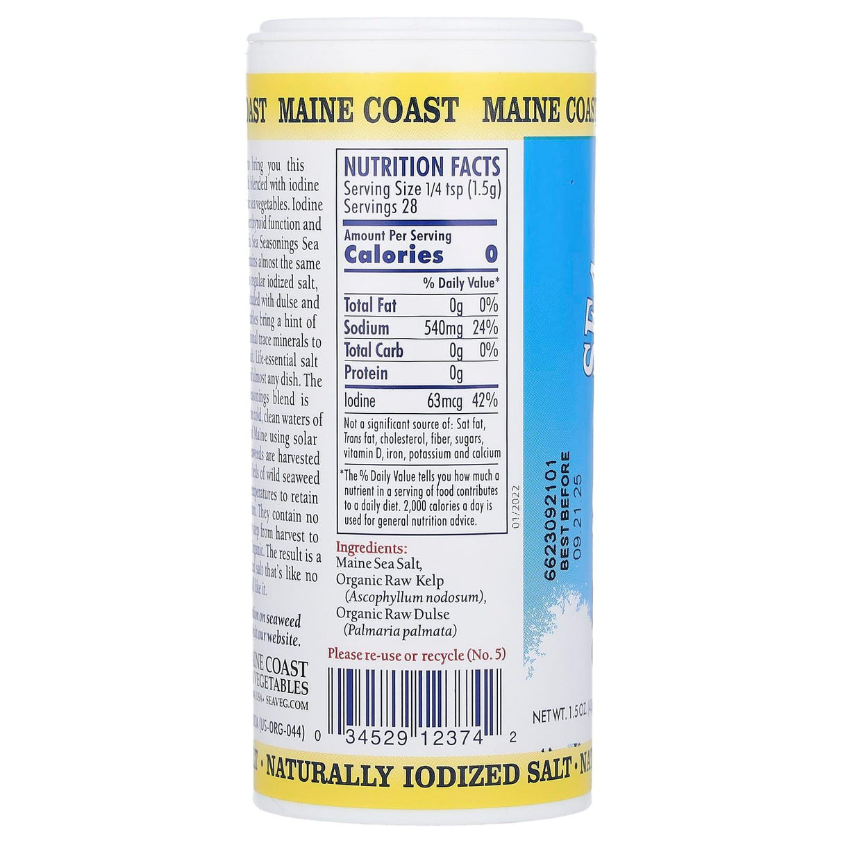 Maine Coast Sea Vegetables, Sea Seasonings, Sea Salt with Sea Veg, 1.5 oz (43 g) - Supply Center USA