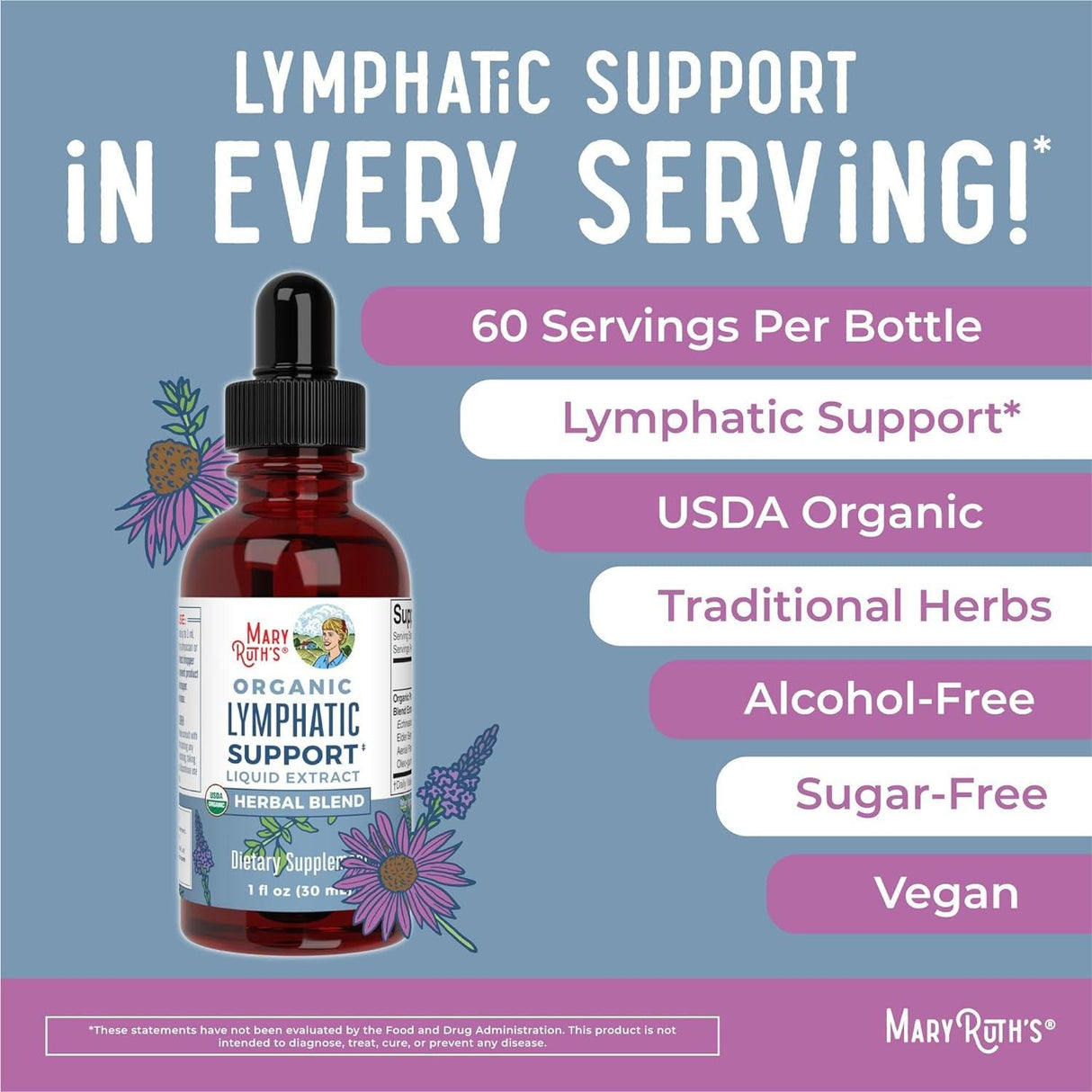 Maryruth Organics Lymphatic Support Drops, USDA Organic Immune Support Supplement, Lymphatic Support with Echinacea & Elderberry, Antioxidant & Immune Defense, Vegan, Non-Gmo, 30 Servings - Supply Center USA