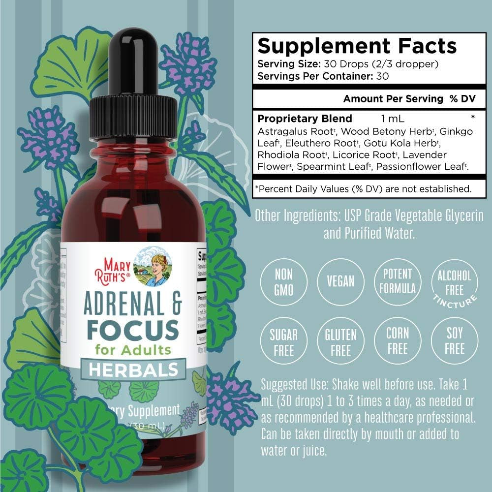 Maryruth Organics Nootropic Focus Supplement for Adults | USDA Organic | Ginkgo Biloba & Astragalus | Focus & Adrenal Support | Brain and Memory Drops | Vegan | Non-Gmo | Gluten Free | 30 Servings - Supply Center USA