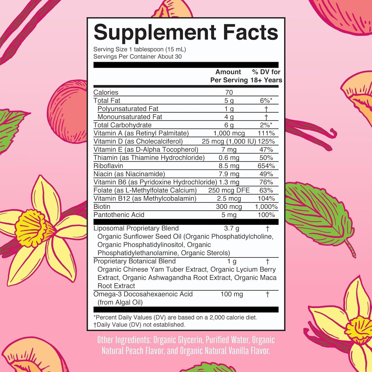 Maryruth Organics | USDA Organic Liquid Multivitamins for Women | Liposomal Womens Multivitamin for Immune Support | Vanilla Peach | Sugar-Free, Vegan | 15.22 Fl Oz - Supply Center USA