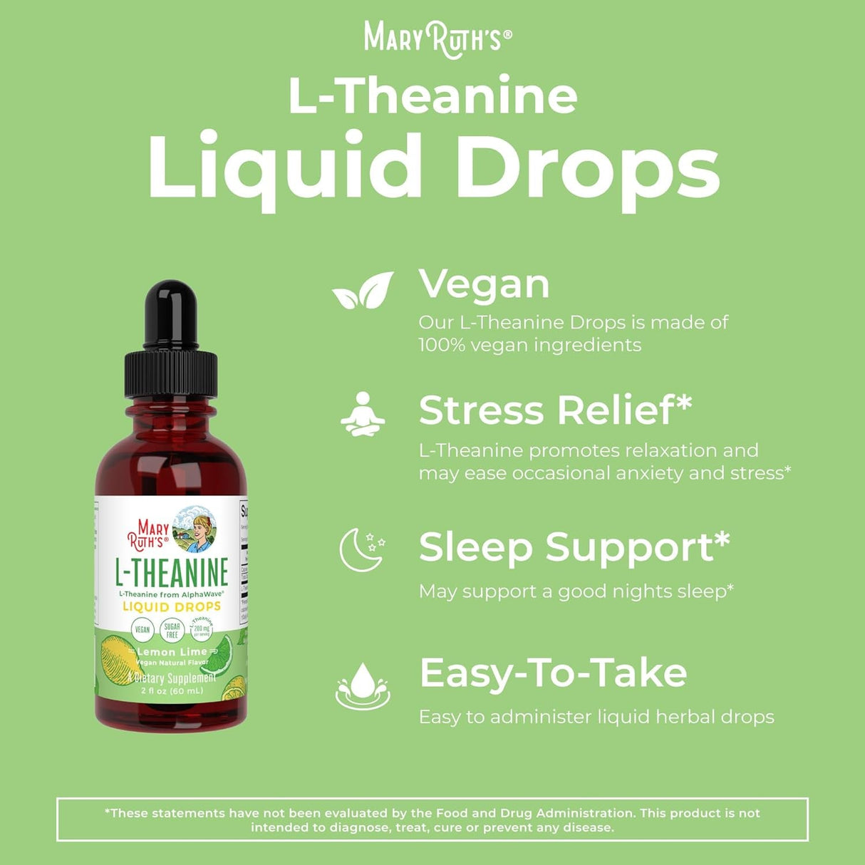 Maryruth'S L Theanine 200Mg Liquid Drops | Mood Support for Adults & Kids | Focus Supplement | Natural Sleep Support | Relaxation | Amino Acid | Vegan | Non-Gmo | Gluten Free | 30 Servings - Supply Center USA